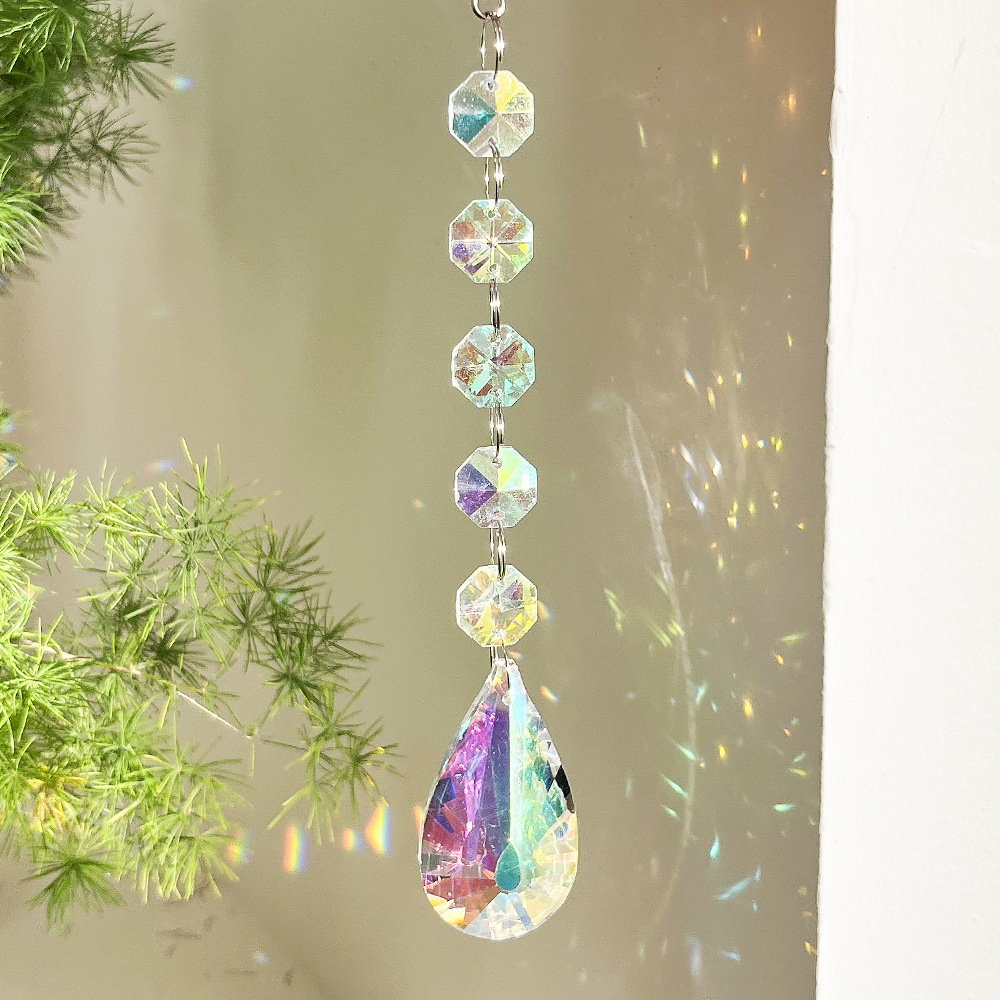 Attrape-soleil en cristal de soleil, décoration de jardin à suspendre soi-même, pendentif lumineux octogonal à perles irisées arc-en-ciel AB._voghion.com