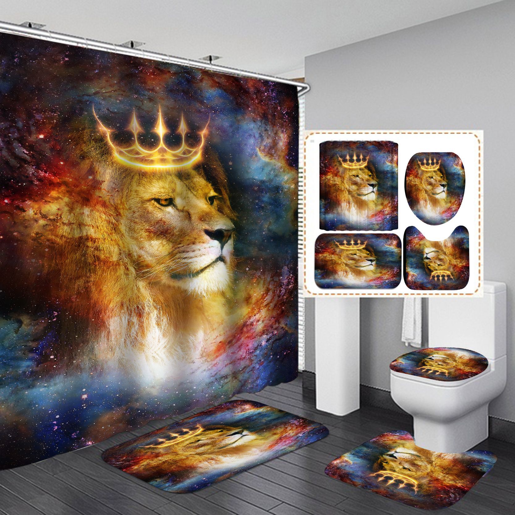 E-commerce Amazon nuevo HD poliéster impermeable Hotel baño partición animal ducha cortina soporte una pieza al por mayor