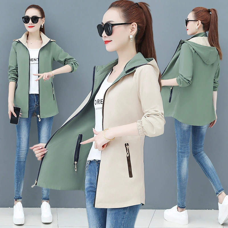 Double-sided long autumn jacket for leisure, Korean style, oversize