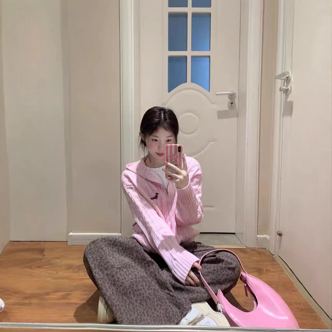 American Style Retro Twist Hooded Cardigan Sweater Women's Spring and Autumn New National Fashion Loose High-end Casual Jacket