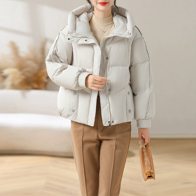 2024 новая мама пуховик короткая белая утка бархатная хлебная одежда среднего и пожилого женского зимнего свободного пальто