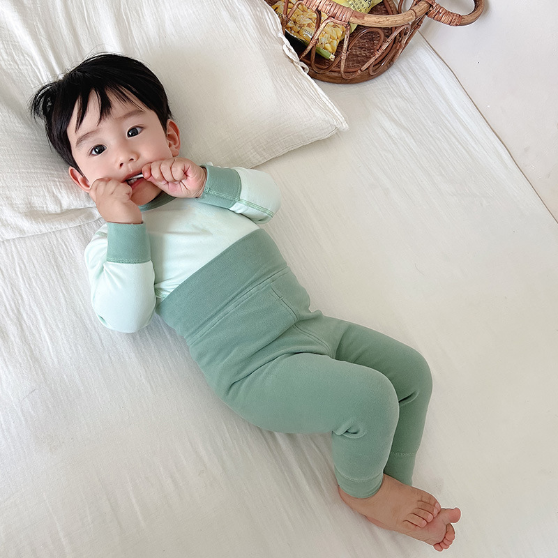가을 옷을 세트 아기 열 속옷 가을 바지 따뜻한 코어 벨벳 아기 높은 허리 배 보호 어린이 분할 기본 가을과 겨울