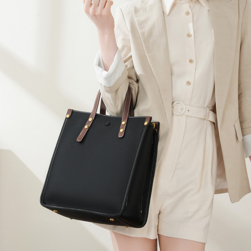 Fashion Genuine Leather Vertical Tote Bag Top Grain Cowhide Commuter Shoulder Bag Briefcase Women's Soft Leather Crossbody Bag - Thumbnail 3