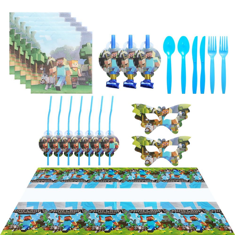 Mi mundo de suministros de fiesta de cumpleaños píxeles de guerra cartón tazas de papel tira bandera de decoración de fiesta de cumpleaños fábrica de suministro