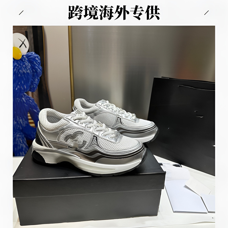 Cross-Border Chanel 23C Putian Shoes, Chanel Silver Corner Sneakers for Men, Casual Women's Shoes, Couple Shoes, Versatile Color Series