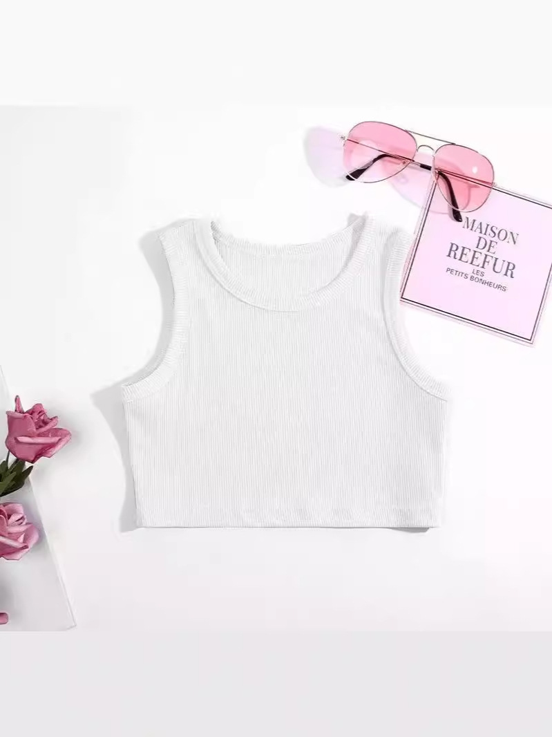 2026 chaleco de costilla de niñas ropa de niñas nuevas camisas de moda europea y americana sin mangas de algodón