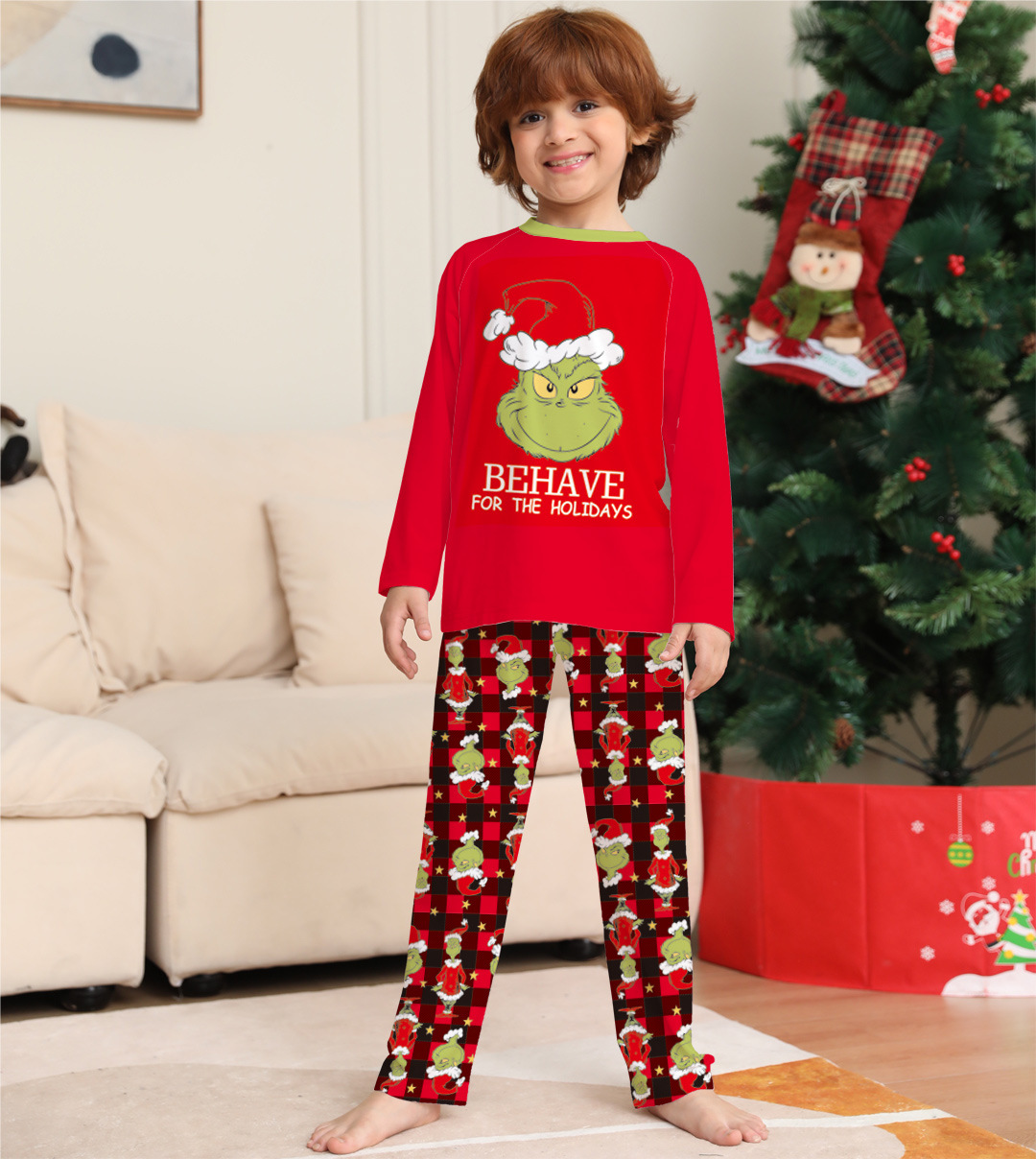 Christmas Little strange family Christmas homestays pajamas cartoon plaid printed two-piece family suit_voghion.com