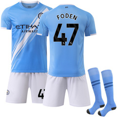 2526マン城ホームコート半袖サッカー服セット47号フォーデン9ハーランドオーダークロスジャージ