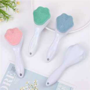 Cat Paw Silicone Facial Cleansing Brush Cleans Pores, Facial Cleanser Brush, Soft Bristle Long Handle Brush for Deep Cleansing