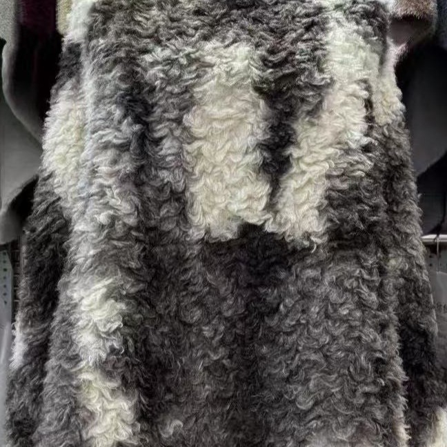 Flor desordenada cordero atado teñido Jacquard cordero bolsa de moda chaqueta tela de lana