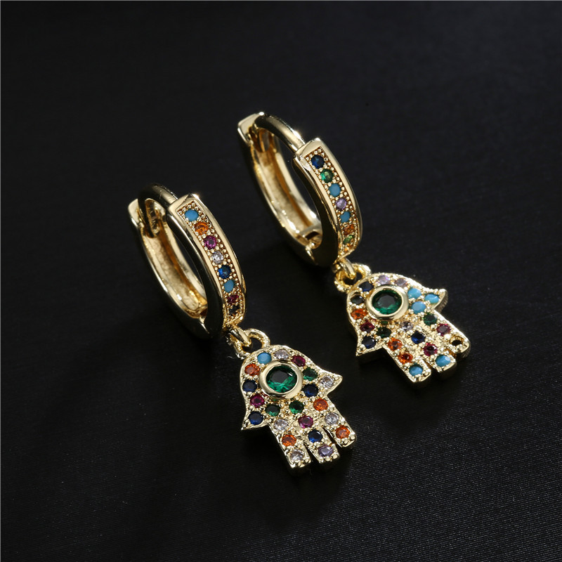 Fashion Simple Style Copper Micro-inlaid Color Zirconium Palm Earrings display picture 5