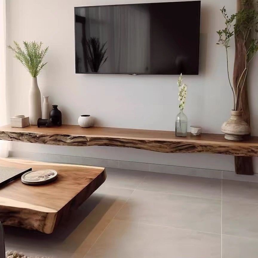 Living Room Simple Modern Log Wall-Mounted Tv Cabinet Solid Wood Hanging Shelf Bedroom Wall-Mounted Wooden Board