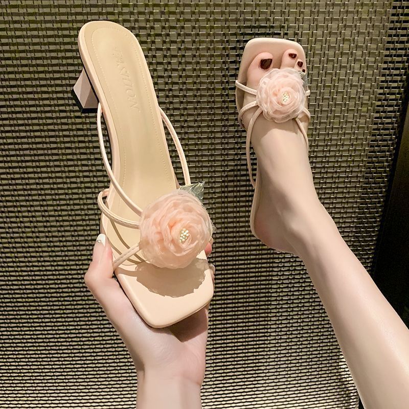 European-Style Romantic and Elegant Rose Slippers, New Spring and Summer Daily Date with Skirt, Heightening and Leg-Lengthening High Heels