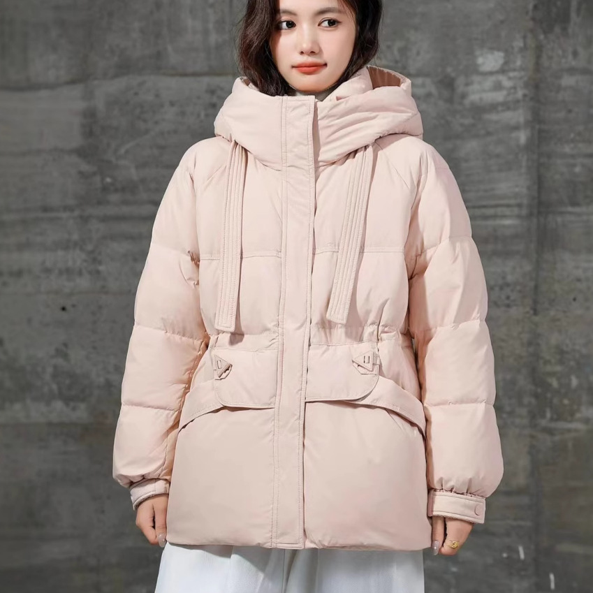 羽绒服女款女冬装中长款厚款2024新款白鹅绒连帽面包款外套