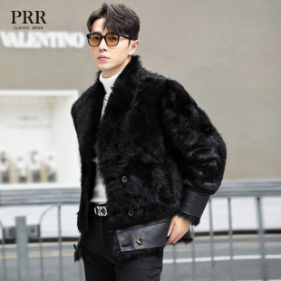 Imported fur integrated men's Tuscan fur coat 2023 autumn and winter New genuine leather real wool coat fashion