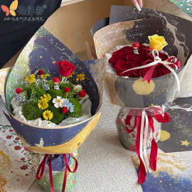 花伴影流星雨七夕邂逅星辰油画风包装纸鲜花小王子花束包花材料