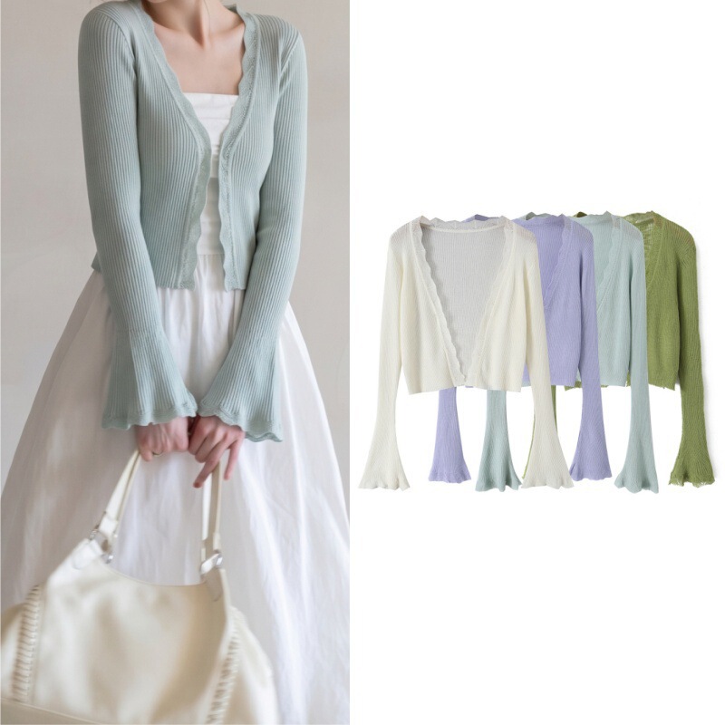 Summer New Women's Clothing Wholesale French-Style Gentle Lace Design Flared Sleeve Knit Sun Protection Cardigan Air Conditioning Shirt Summer New Women's Clothing Wholesale French-Style Gentle Lace Design Flared Sleeve Knit Sun Protection Cardigan Air Conditioning Shirt