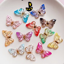 彩色烫金蝴蝶带孔挂件 DIY钥匙扣古风发簪耳环项链饰品配件材料