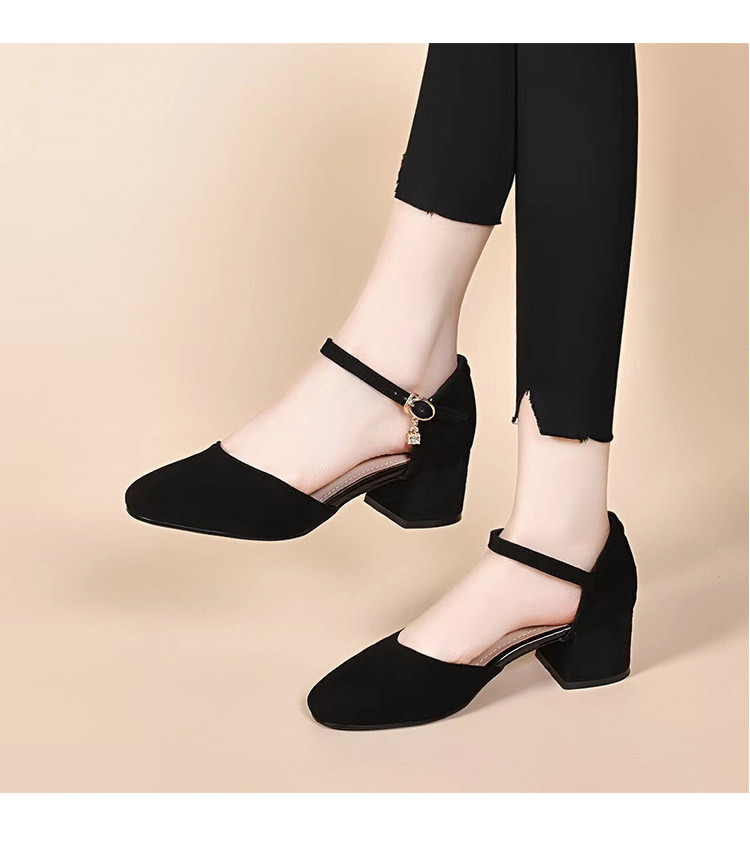 Sandal cao gót nữ quai ngang gót vuông da lộn — Màu đen Cashmere chi tiết 6