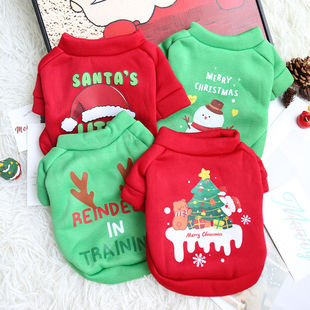 Autumn and Winter New Clothes Autumn and Winter Warm Cold-proof fleece-lined Cats and Dogs Universal Out Christmas Atmosphere Pet Crewneck Sweatshirt