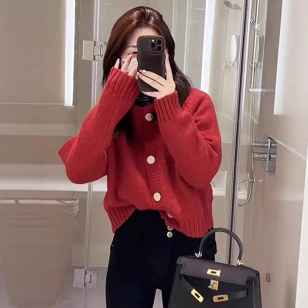 Sweater Jacket for Women 2025 Spring and Autumn New Casual Knit Cardigan Outerwear Long-Sleeve Round Neck Mid-Length Style