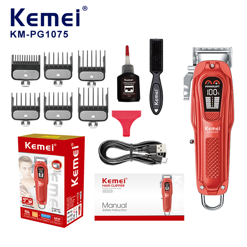 Corte de pelo eléctrico Kemei corte de pelo eléctrico metal recargable cabeza de corte de aceite pantalla digital corte de pelo eléctrico transfronterizo KM-PG1075