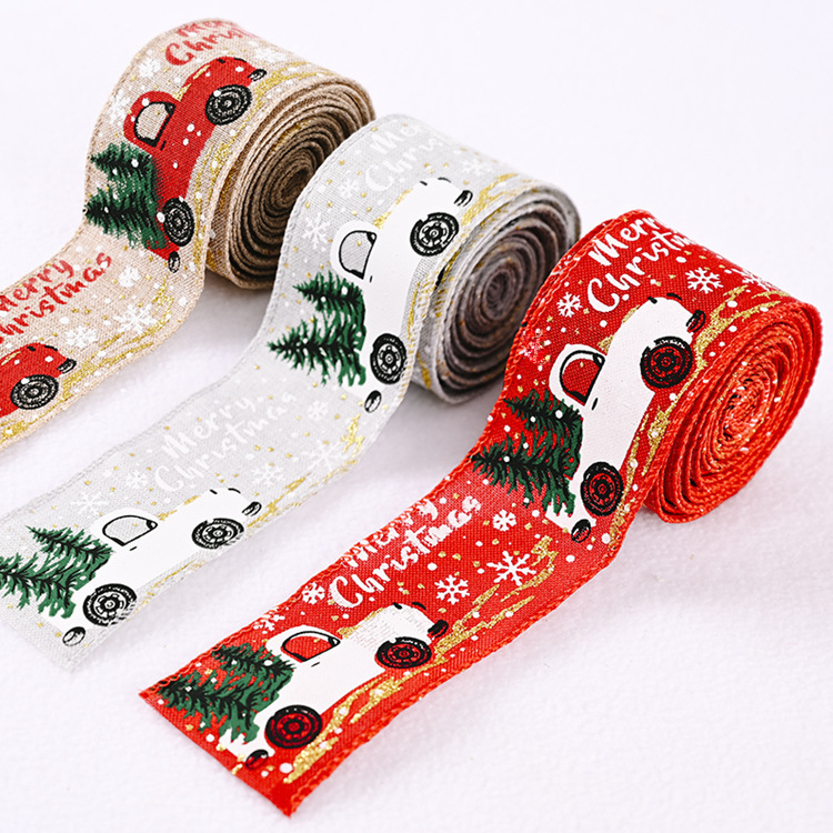 Haobei Creative nouvelle décoration de Noël fournitures couleur voiture impression ruban couleur décoration d'arbre de Noël ruban bande de couleur_voghion.com