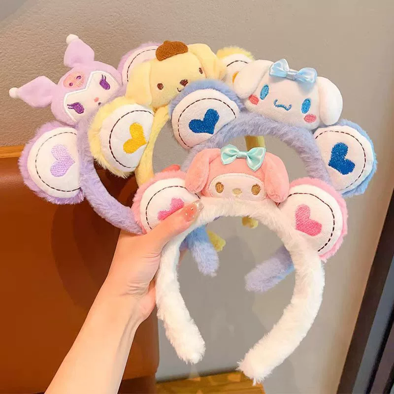 Sanrio, мультяшная детская симпатичная головная повязка, высококачественный плюшевый аксессуар для волос для умывания лица