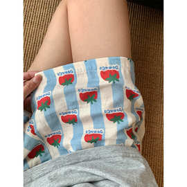 夏季小清新甜美番茄印花睡裤女款2025新款可外穿百搭大码家居短裤