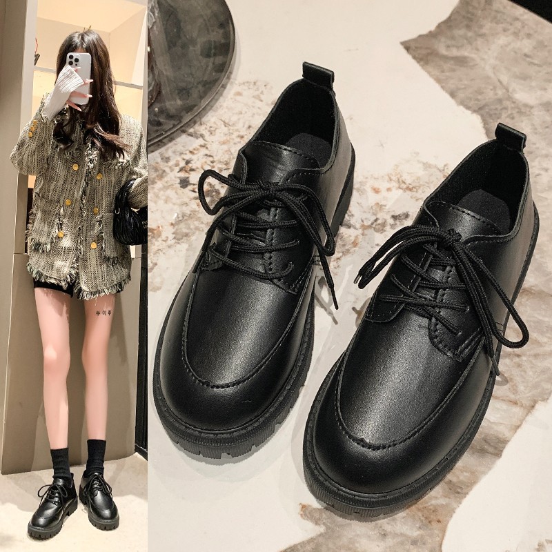 2025 New Foreign Trade Patent Leather Lace-Up Low-Top Women's Leather Shoes, Cross-Border British Style Mary Jane Thick-Soled Shoes Wish
