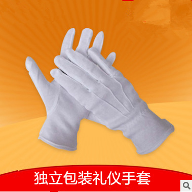 白色作业手套棉布礼仪指挥阅兵司机三筋手套带扣白手套批发