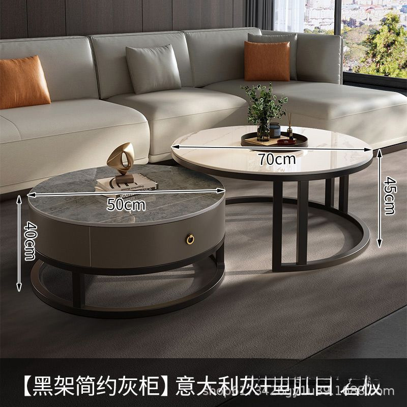 轻奢伸缩岩板茶几客厅家用小户型简约现代阳台小桌子圆形组合茶桌|undefined