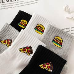 Pizza Burger Socks for Men - New Cartoon Embroidered Korean Style Ins Trendy Breathable Sweat-absorbent Low-top Cotton Socks