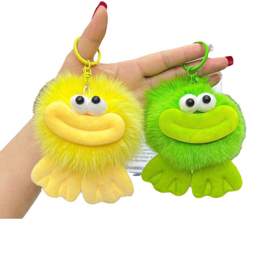 Cute zorro pelo pato boca de carbón bola de llavero de automóvil colgante en elf pelusa mochila colgante