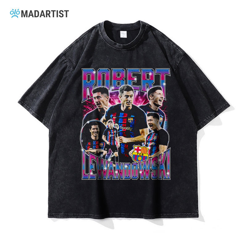 MADARTIST Polish Star Levin T-shirt Lewandowski Washed Old American Style Retro Direct Injection Short Sleeve MADARTIST Polish Star Levin T-shirt Lewandowski Washed Old American Style Retro Direct Injection Short Sleeve