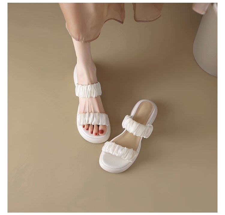 Ruodan Original High-end Sense ~ Infradito in seta con suola spessa e punta tonda capispalla da donna moda sandali e pantofole con tacco spesso_voghion.com