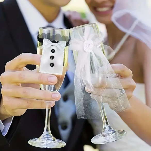 跨境婚纱新郎礼服红酒杯套婚礼杯子装饰结婚场地布置情人节礼物