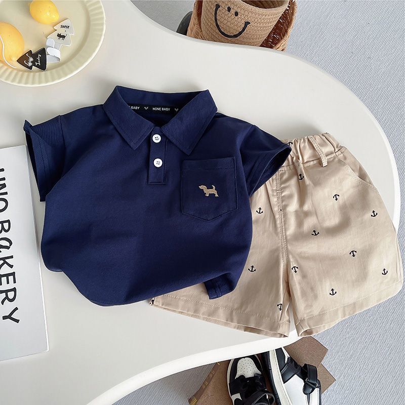 Baby Boy Summer Suit Children's Summer Fashionable and Handsome Collar Short-Sleeved Shorts Casual Versatile Two-Piece Set Trendy