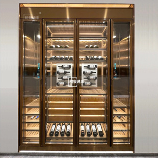 Design Basement Integral Wine Cellar Engineering Embedded Red Wine Cabinet Display Cabinet Stainless Steel Wall Wine Cabinet Dining Room Cabinet