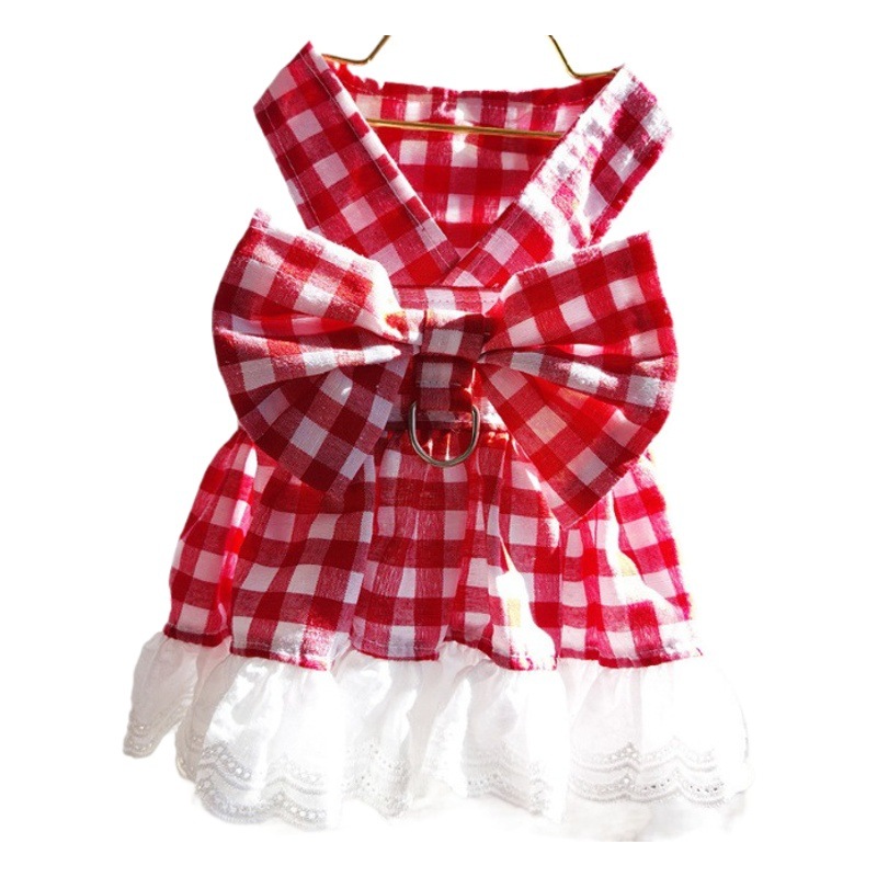 Perros para mascotas, suministros para gatos, falda a cuadros, correa para el pecho, se puede colgar y tirar de la ropa de pelea de peluche de oso de peluche