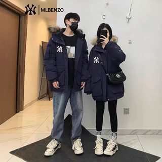 MLB NY极寒羽绒服情侣大码工装加厚派克服中长款学生冬季女外套男