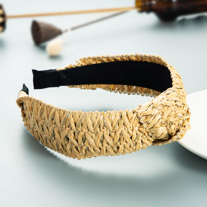 Retro Ethnic Woven Raffia Knotted Wide-brimmed Headband display picture 5