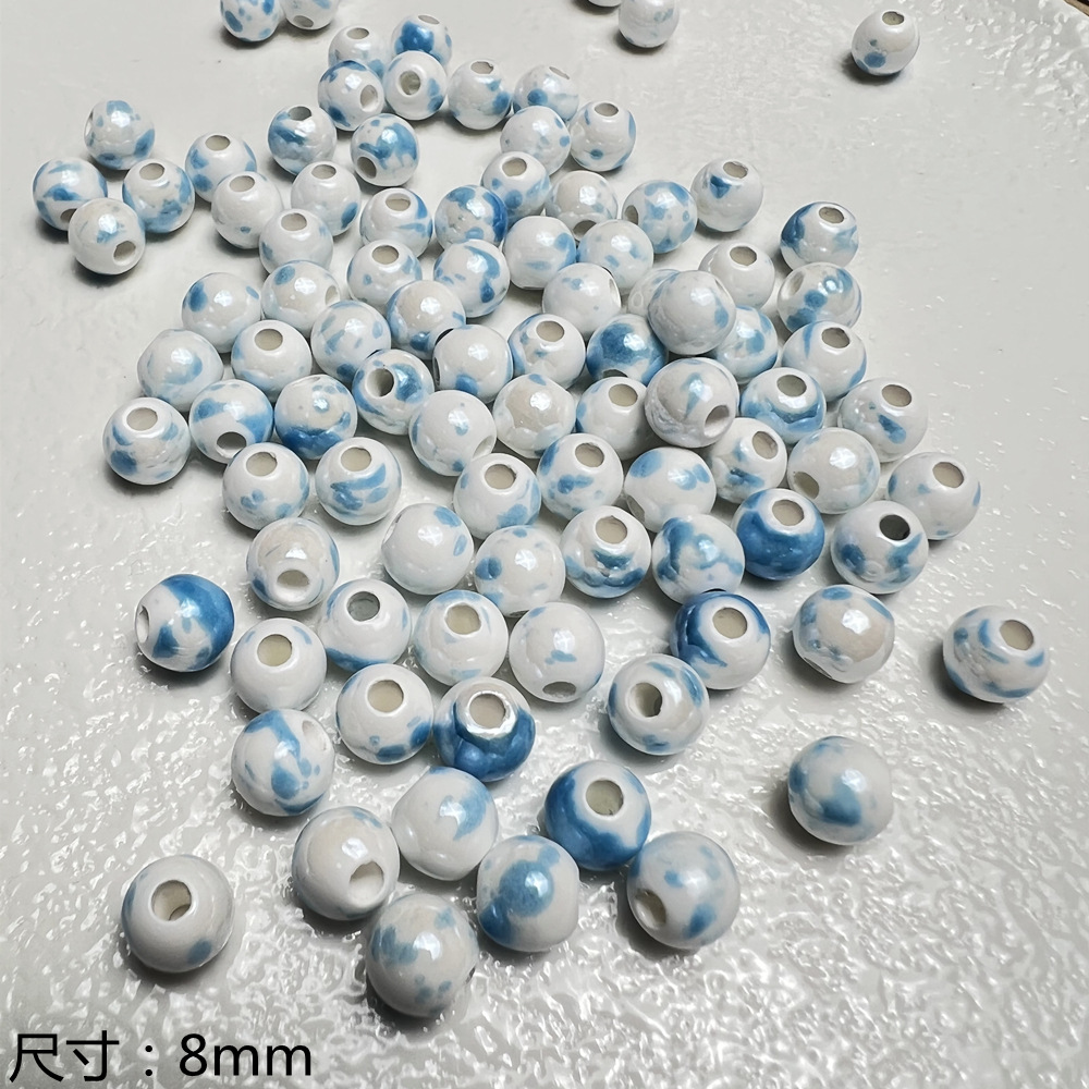 Cuentas de cerámica azul estilo japonés fresco lindo cuadrado cuentas redondas DIY joyería hecha a mano accesorios pulsera material