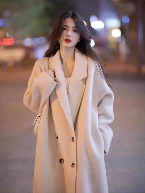 2025秋冬新款浅紫色双面呢羊毛大衣女中长款宽松韩版毛呢外套女|undefined