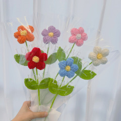 跨境成品毛线泡芙花手钩花现代家居办公装饰节假日礼品毛线花