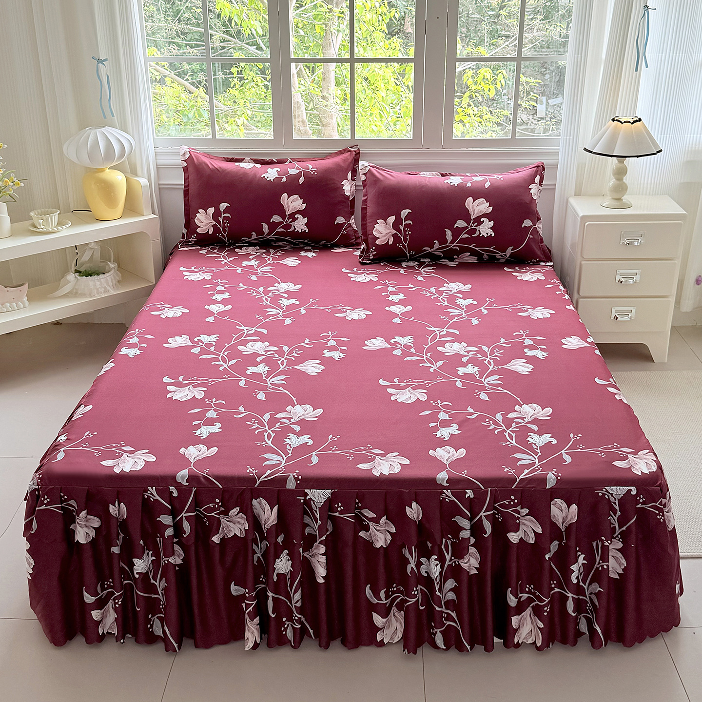 2026 princesa coreana vestido de cama antideslizante doble cubierta lateral cama de encaje cama de cama de gazebo vestido de cama de tres piezas image 10