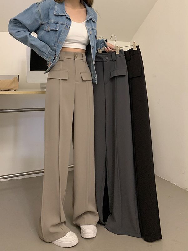 スーツパンツ レディース 夏 ハイウエスト 薄い 新しいスタイル 2025 大きいサイズ ストレート スリム フロアレングス ワイドレッグ パンツ 女性用|undefined