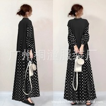 现货 跨境热卖套装女2024秋季新款马甲外搭+灯笼袖波点连衣裙套装