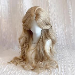 Platinum Wig for Women, Korean Style, Long Curly Hair, Platinum Wig, Middle Parted, Eight-Shaped Bangs, Big Waves, Full Headgear for Women