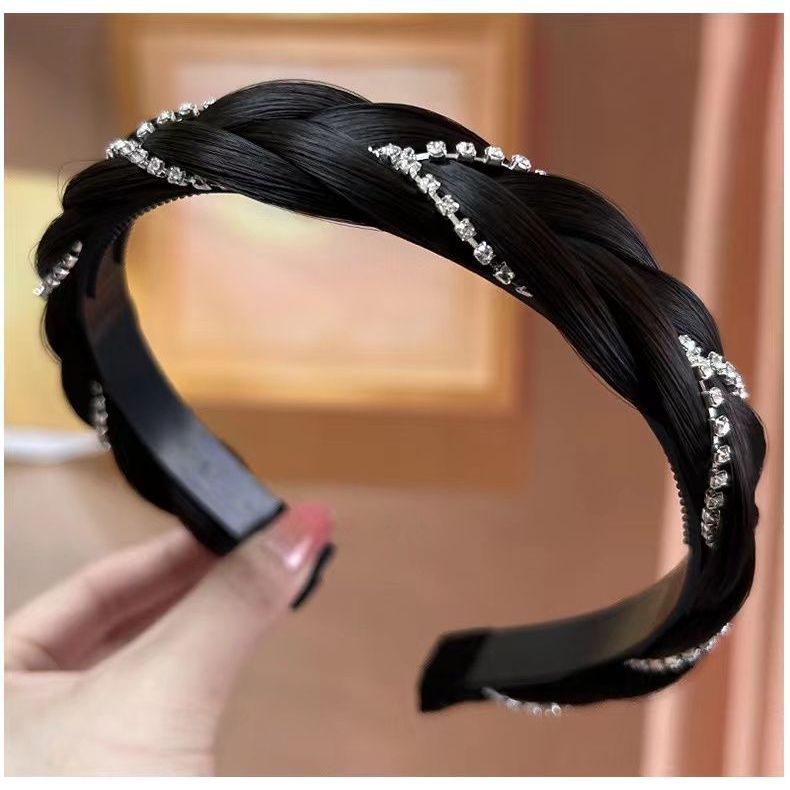 Rhinestone Fishbone trenza peluca diadema de las mujeres nuevo giro trenza pelo banda alta presión superior del cráneo clip de pelo diadema tocado